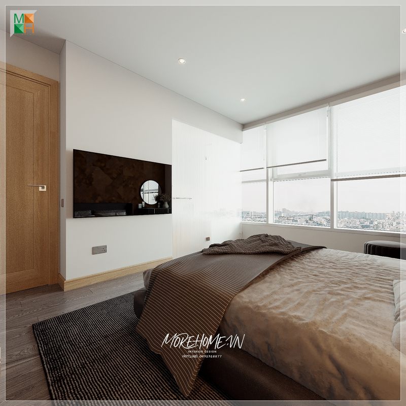 Mẫu thiết kế phòng ngủ trong căn hộ hiện đại được thiết kế đơn giản nhưng tinh tế và tiện nghi, tạo nên một không gian sống chất lượng cao.