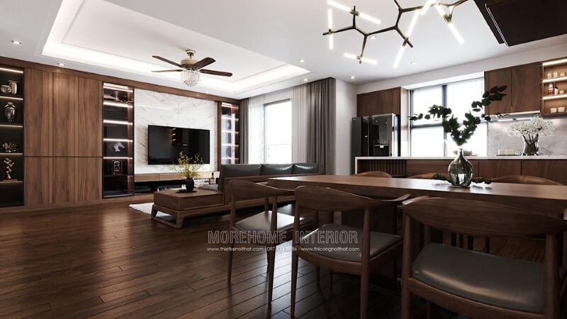 Bàn ghế ăn cao cấp được làm từ gỗ óc chó để trang trí căn hộ chung cư tại Imperia Sky Garden Minh Khai Hai Bà Trưng Hà Nội.
