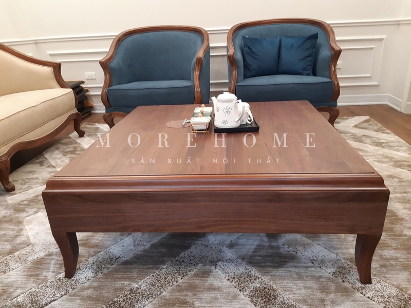 Việc thi công bàn trà gỗ óc chó tân cổ điển với sự chạm khắc tỉ mỉ sắc nét sẽ tạo ra một thẩm mỹ cao cho không gian.